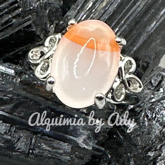 White and orange Lace Agate carved gem ring/Laguna Agate happy ring - Picture 1 of 8